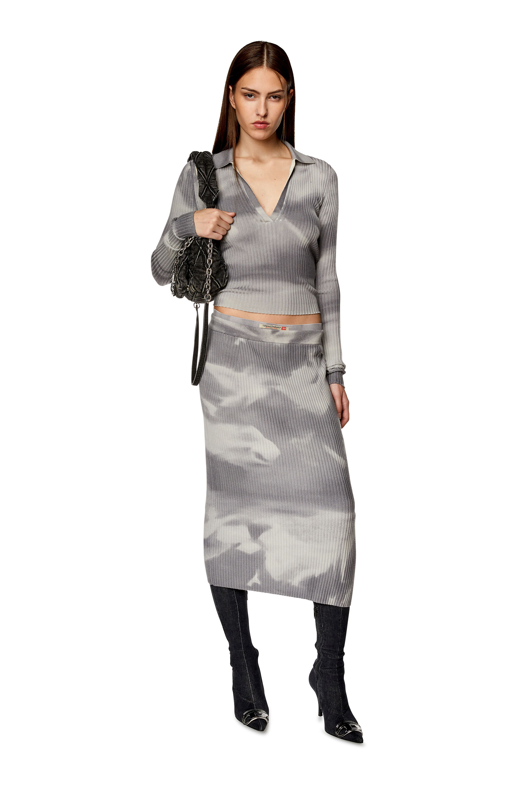 Diesel - M-BETTY, Woman Midi skirt in camo wool knit in Grey - Image 1