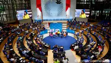 A bird's-eye view of the plenary hall at the World Conference Center Bonn (WCCB) - the site of Germany's former parliamentary building